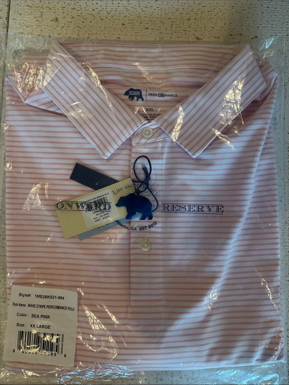 Onward Reserve Sea Pink Striped Performance Polo - Men